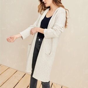 JENNI KAYNE Linen Cotton Hooded Sweater Cardigan Duster in Natural